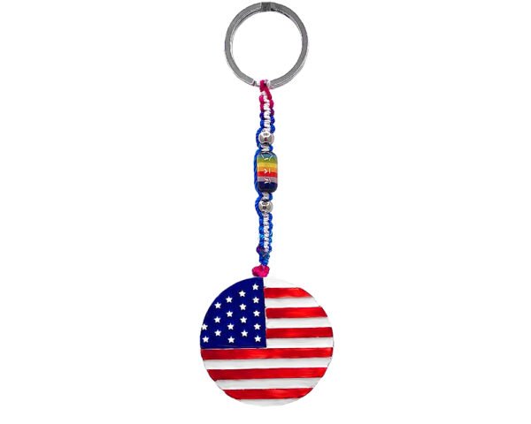 Round USA American Flag Durepox Resin Figurine Keychain